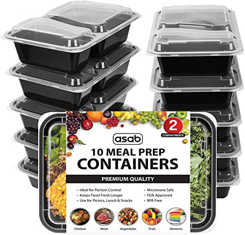 ASAB 10 Meal Prep Containers Reusable BPA Free Plastic Food Containers Microwave Freezer and Dishwasher Safe Reusable Meal Prep Boxes Takeaway Food Containers with Lids 2 Compartment