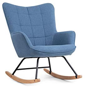 byLIVING Schaukelstuhl Richie/gepolsterter Relax-Sessel/Webstoff blau mit Steppung/Metall-Gestell matt schwarz/Kufen aus Buche/Wippstuhl/Schwingsessel/B 72, H 92, T 92 cm