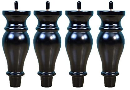 18 cm Hoch Kürbistyp Möbelfüße Holz Möbelbeine Tischbeine Massivholz Ersatz Möbelfüsse für Sofa Bett Schrank Möbel Beine M8 Gewinde Schrank Bett Füße,4 Stück (Black)