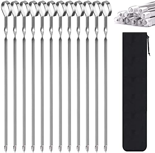 Kebab - Kebab piatto in metallo per barbecue, 30,5 cm, in acciaio inox, per barbecue, carne, gamberetti, pollo, verdure, 12 confezioni
