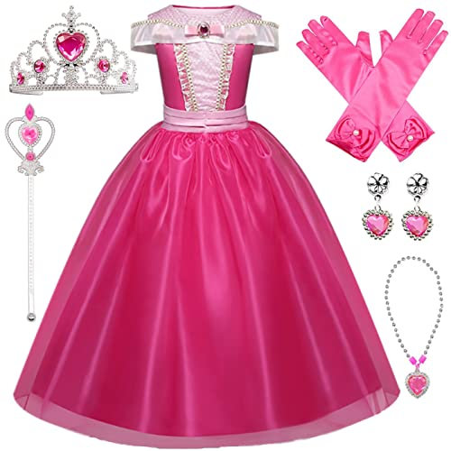 Kosplay Vestito da Principessa Aurora Bambina Bella Addormentata Costume con Accessori Corona Bacchetta Costume da Halloween Carnevale Cosplay Compleanno Natale Festa Vestito Fantasia