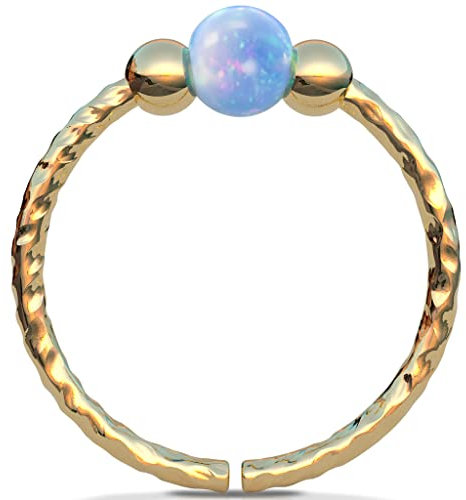 Gold Knorpel Ohrring - Dünn 20G 8mm Ring 3mm Blau Opal - Gold gefüllt Helix Piercing Schmuck