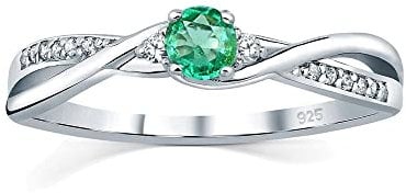 SILVEGO Damen Ring aus 925 Sterling Silber mit echtem grünem Smaragd und Brilliance Zirconia