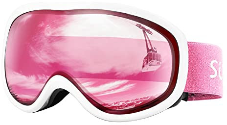 Supertrip lunettes de ski hommes femmes lunettes de snowboard pour skieurs protection anti-buée UV400 sports d'hiver ski (Blanc/Rose)