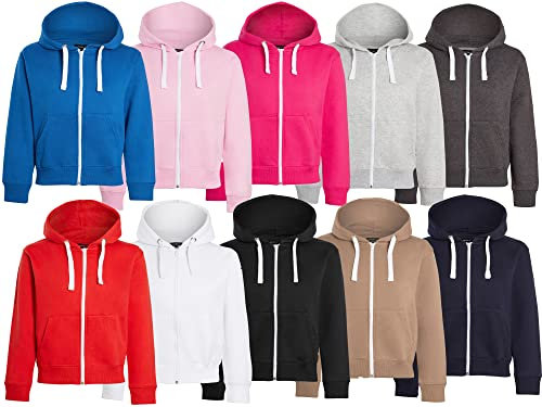 Unisex Boys Girls Plain Zip Up Hooded Sweatshirt Hoodies Top Jumper School Wear Hoodies UK Size 1-13 Years (Mocha, 11-12 Years)