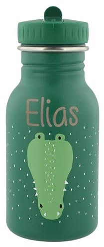 Personalisierte Trinkflasche aus Edelstahl von Trixie Baby Gravur des Namens (350 ml, Krokodil)