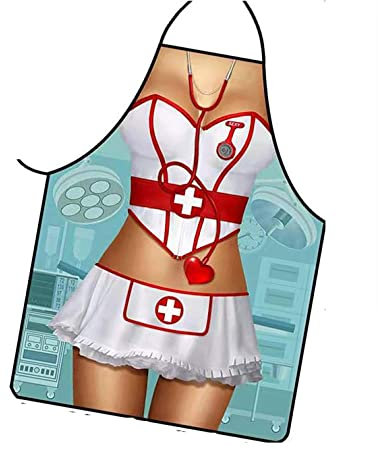 Sexy Cooking Apron,Apron Funny Cooking Apron, Creative Sexy Kitchen Apron,BBQ Apron Adults Waterproof Kitchen Apron Bib Apron for Women Men Chef Adjustable Neck Strap-Female nurse 彩色