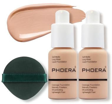 2PCS Full Coverage Foundation,Great Choice and Gift | Liquid Foundation,Waterproof,Long Lasting Perfect Matte Oil-Control Concealer(103 Warm Peach, 60 ml )