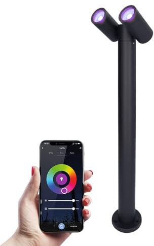 HOFTRONIC - Aspen - Smart Home Pollerleuchte 60cm Schwenkbar - GU10 RGBWW WLAN Bluetooth Alexa Google Home - Sockkelleuchte - Außenwegeleuchte schwarz