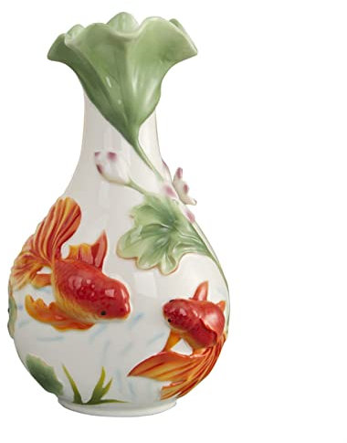 Blumenvase Keramikvase chinesisch-Stil Relief Lotus Goldfisch-Porzellan-Vasen 11,4 Zoll große Steinzeug-Dekor Blume Vase Schlafzimmer Wohnzimmer Esstisch Dekoration Ornament Deko Vasen