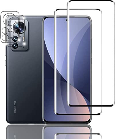 Ydiciv 4 Piezas Protector de pantalla para Xiaomi 12 Cristal Templado, 2 Piezas Vidrio Templado HD y 2 Piezas Protector de Lente de Cámara, Dureza 9H, Antihuellas, Sin Burbujas