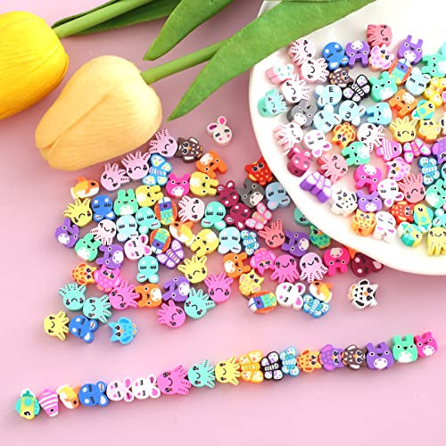 YIEUR 300 Stück Tier Polymer Clay Perlen, 9mm lose Weiche Keramik Bunte Ton Perlen mit loch, Animals Heishi beads Zum Auffädeln für DIY Handwerk Herstellung (Tier)