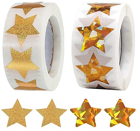 1000 Stück große holografische goldene Stern-Aufkleber, 2,5 cm, selbstklebende metallische Glitzer-Folienaufkleber für Eltern, Lehrer und Kinder