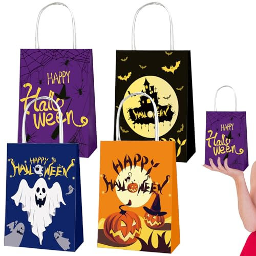4 Stück Halloween Papier Geschenktüten Süßigkeiten Beutel Mitgebsel Tüten mit Griff Die Eiskönigin Mottoparty Geschenktüten für Kindergeburtstag,Weihnachten,Giveaways,Party Dekorationen