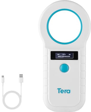 Tera Pet Mikrochip-Leser Scanner Tierchip-ID-Scanner mit OLED-Display Bildschirm Wiederaufladbarer Datenspeicher Tag Scanner für Hunde Katzen Tierverwaltung Weiß