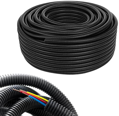 MAKA Tubo Corrugato Flessibile Ignifugo Matassa Bobina Flex per Cavi Elettricità Protettivo Resistente Diverse Misure per Fili Elettrici Scolo Acqua Antenna (diametro 20mm, 100 metri, Nero)