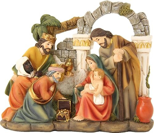 FADEDA Figuras de belén con establo/altura: 14 cm/pintadas a mano/detalladas figuras de belén - decoración de mesa de Navidad cuna accesorios