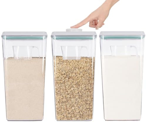 Pop Containers with Lids Airtight Food Storage Containers Pop Up Containers Stackable Container Set with Labels, BPA-Free for Cereal Snack Flour Sugar Coffee Pasta (3PCS = 3.3Qt * 3)