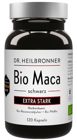 Dr. Heilbronner Bio Maca-schwarz Kapseln Hochdosiert Männerfeuer Superfood 120 Kapseln vegan in der Glasflasche
