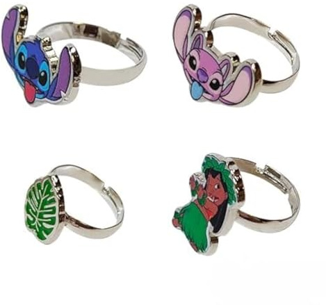 LUV HER Kinderschmuck: 4 verstellbare Ringe für Mädchen, Ring-Sets mit Metallanhänger, modischer Mädchen-Schmuck, ab 4 Jahren, Metall, Kein Edelstein