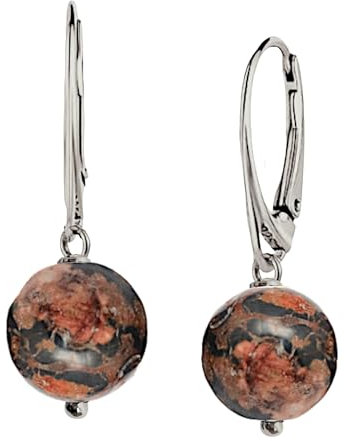 Damen Roter Edelstein Ohrringe Silber Hängende Kugel Leoparden Jaspis Kristall Schmuck Grosse Steine Rot 12mm Hypoallergene Natur Kristall Perlen Ohrringe