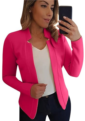 ZICUE À La Mode À Revers Et À Manches Longues pour Femmes Blazer Léger De Couleur Unie Blazer Court pour Le Bureau Rose Rouge M