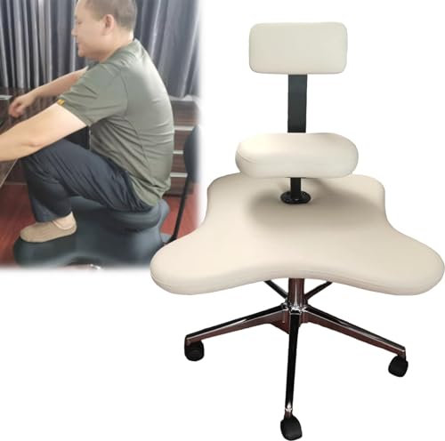 Kniestuhl Ergonomischer Bürostuhl zum Knien mit 5 Bremsrädern, Moderner Kunstleder Stuhl mit gekreuzten Beinen, Abnehmbare Rückenlehne Home Office Schreibtischstuhl Armloser Spielhocker ( Color : Off-