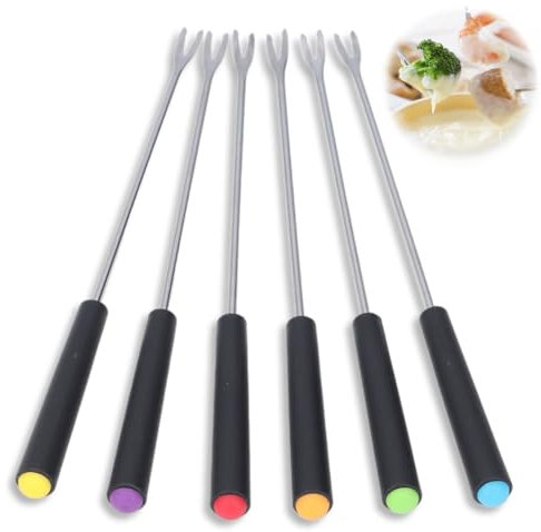 Edelstahl-Fonduegabeln, 6 Stück, 23,1 cm, mit hitzebeständigem Griff, farbiges Fondue-Set, Fonduestäbchen, Fondue-Käse für Grill, Kuchen, Schokolade, Fleisch, Obst, Käse, Fondue-Brunnen, Brunnen,