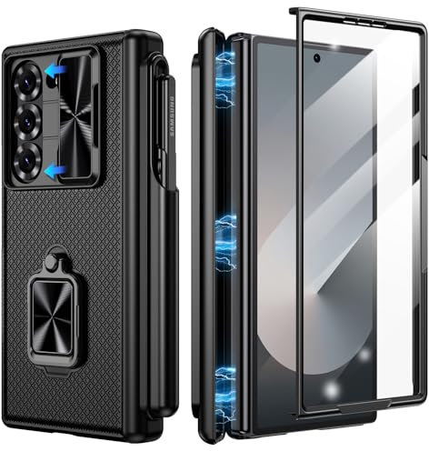 Doeshine Custodia per Samsung Z Fold 6 con Slot S Pen, 360° Cavalletto, Protezione Camera e Cerniera, Protezione Dello Schermo in Vetro Temperato, Cover Case Galaxy Z Fold 6 (Nero)