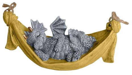 Drachen Gartendeko Gartenstecker Gartenfiguren Figuren Statuen Gartenstatuen Draußen Dekoration Terrass Harz Vintage Deko Schöne Hof Drachenskulptur Kunstharz Drachenskulptur Garten (Gelb)