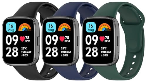 Meliya Bracelet Compatible avec Redmi Watch 3 Active Femme Homme, Souple Silicone Bracelet de Remplacement pour Redmi Watch 3 Active (Noir/Bleu Marine/Vert Foncé)