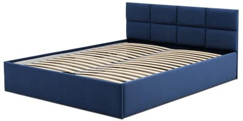 Mebligo - Polsterbett 140x200 mit Bettkasten, Bettgestell, Doppelbett mit Lattenrost, Schlafzimmer Bett mit Kopfteil, Stauraumbett Monos, Bett Ohne Matratze - Dunkelblau (Trinity 31)