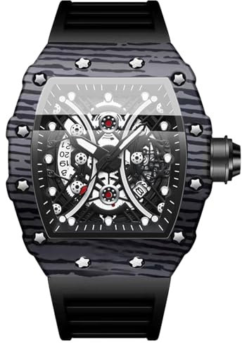 OIDEA Herren Silikon Armbanduhr Tonneau: Schwarz Armband Herrenuhr Analog Quarz Uhr Kalender mit großem Zahnrad Zifferblatt Sport Uhren Geschenk für Männer Freund