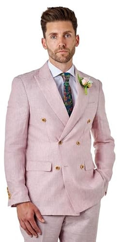 Xposed Blazer Doppiopetto in Lino Rosa su Misura Blazer Doppiopetto in Lino Rosa [BLZ-Db-Lewis-Pink, UK/US 54 EU 64]