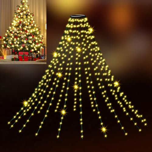 Uping Luci Albero di Natale Luci Natale Esterno a Cascata 400 LED 2m x 20 Fili Luci di Natale da Esterno Interno Luci Led per Albero di Natale Bianco Caldo con 8 Modalità Funzione Timer