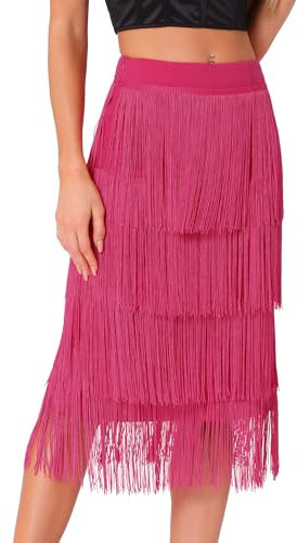 Allegra K Gonne A Tubino Midi con Frange E Nappe A Vita Alta E Attillate da Donna Rosa Caldo XL