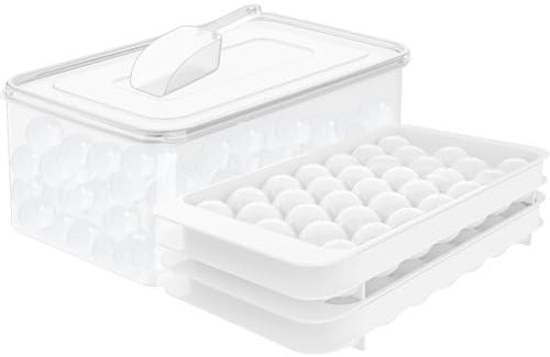 WIBIMEN Runde Eiswürfelform, 2,5 cm x 66 Stück Eiswürfelform für Gefrierschrank mit Behälter, Mini-Kreis-Eiswürfelform, Kugelform, Eiskühlung, Tee und Kaffee (Weiß)