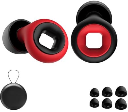 Artvive earplugs, Motorcycle earplugs, Motorcycle earplugs - 27 dB, Reduction of Wind Noise and Whistling in The Ear, Suitable for Sleeping, Traveling, Learning (Black-red, One Size)