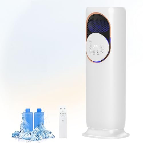 Evaporative Air Cooler, 4IN1 Cooler, Heater and Humidifier for Home, 4L Portable Tower Fan, 3 Speeds, Remote Control, 120° Oscillating, 12H Timer, Bladeless Cooling Fan for Bedroom, 2 Ice Packs