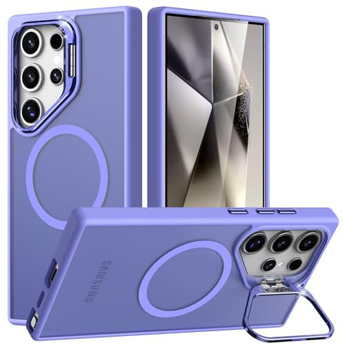 Buoluozy Cover per Samsung Galaxy S24 Ultra Compatibile con MagSafe, Supporto per Fotocamera Regolabile Incorporato, Case Protettiva Magnetica Antiurto, Custodia Sottile Traslucida Opaca, Viola Chiaro