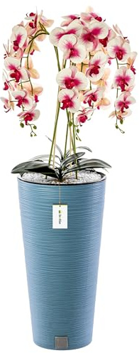 botle Künstliche Orchidee Kaskaden Blumenstrauß Creme und Rosa im Topf Blau H 110 cm Heimbüro Dekoration, Kunstpflanze Orchidee, Kunstblume, Künstliche Orchidee im Topf