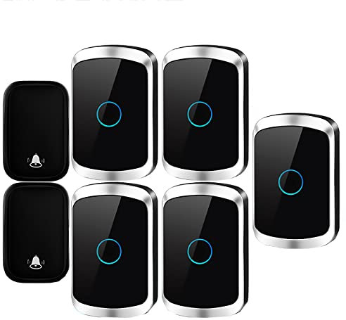 SnamicE Timbre inalámbrico con 5 receptores y 2 botones, 60 melodías, impermeable, con 5 niveles de volumen, rango de 150 m, blanco, blanco (negro)