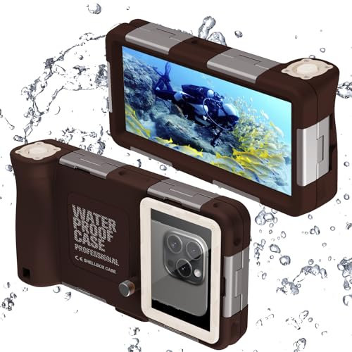 Nowvnvuy Professional Scuba Universal Underwater Diving Case for Snorkeling Filming for iPhone 16/15/14/13/12/11 Pro Max/Plus Samsung S24/23/22/21 Plus Ultra, Size in 4.7 to 6.9inch,Brown/Beige