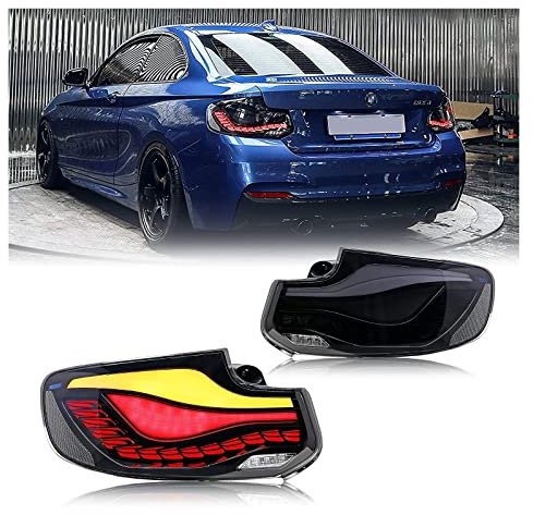 CJMPZKVRY LED-Rückleuchten GTS kompatibel mit BMW Serie 2 M2 F22 2014-2019 F23 F87 Sequentielle Animationsanzeige Rückleuchten (Schwarz)