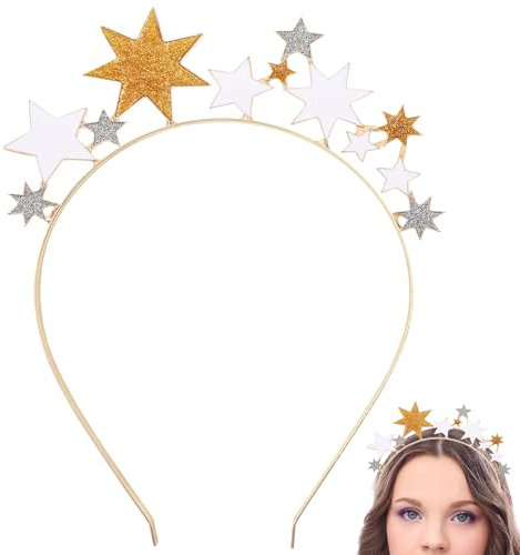 Haarreif Sterne, Stern Haarreif Karneval Damen, Glitzer Haarreif Sterne Silber Gold, Sternen Stirnband Haarschmuck Sterne Fasching Kostüm Damen Mädchen Geburtstag Festival Party Cosplay Accessoire