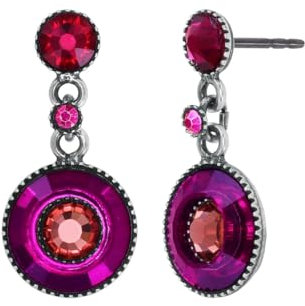 Konplott: pendelnde Ohrstecker Donutissima, moderne, runde, hängende Ohrstecker mit Glasdrop und Kristallsteinen, für Damen/Frauen (fuchsia-rose)