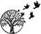 Sticker décoratif, arbre de vie esprit Klimt, envol d'oiseaux, noir, 68 cm X 48 cm