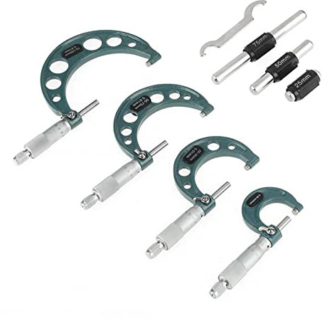 Tornillo de Tornillo de Medición de Planchado, 4 Piezas Micrómetro de Tornillo 0-25 Mm 25-50 Mm 50-75 Mm 75-100 Mm Set de Micrómetro Diámetro Exterior, Herramienta de Medición de