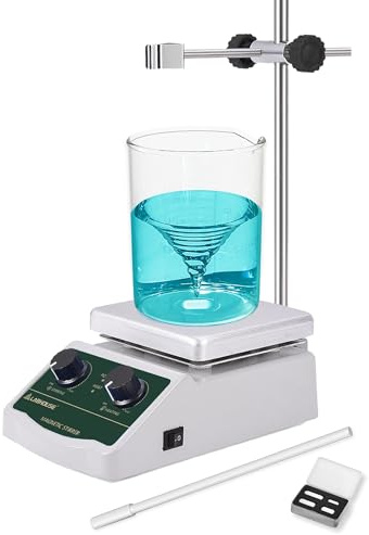 LABHOUSE LHS-2 Magnetic Stirrer Hot Plate, 300°C/572°F, 2000RPM, 2L | Plate surface temp up to 300°C, PTFE stir bars & recycler, support stand, variable speed, for lab heating & mixing