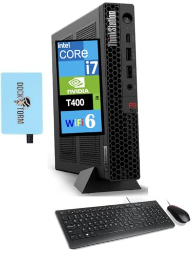 Lenovo ThinkStation P3 Tiny Workstation Mini Desktop (Intel i7-14700 vPro, T400 4GB Graphics, 16GB DDR5, 2TB PCIe SSD, WiFi 6, BT 5.3, RJ-45, Win 11 Pro) w/Keyboard, Mouse, & DKZ USB Port Expander